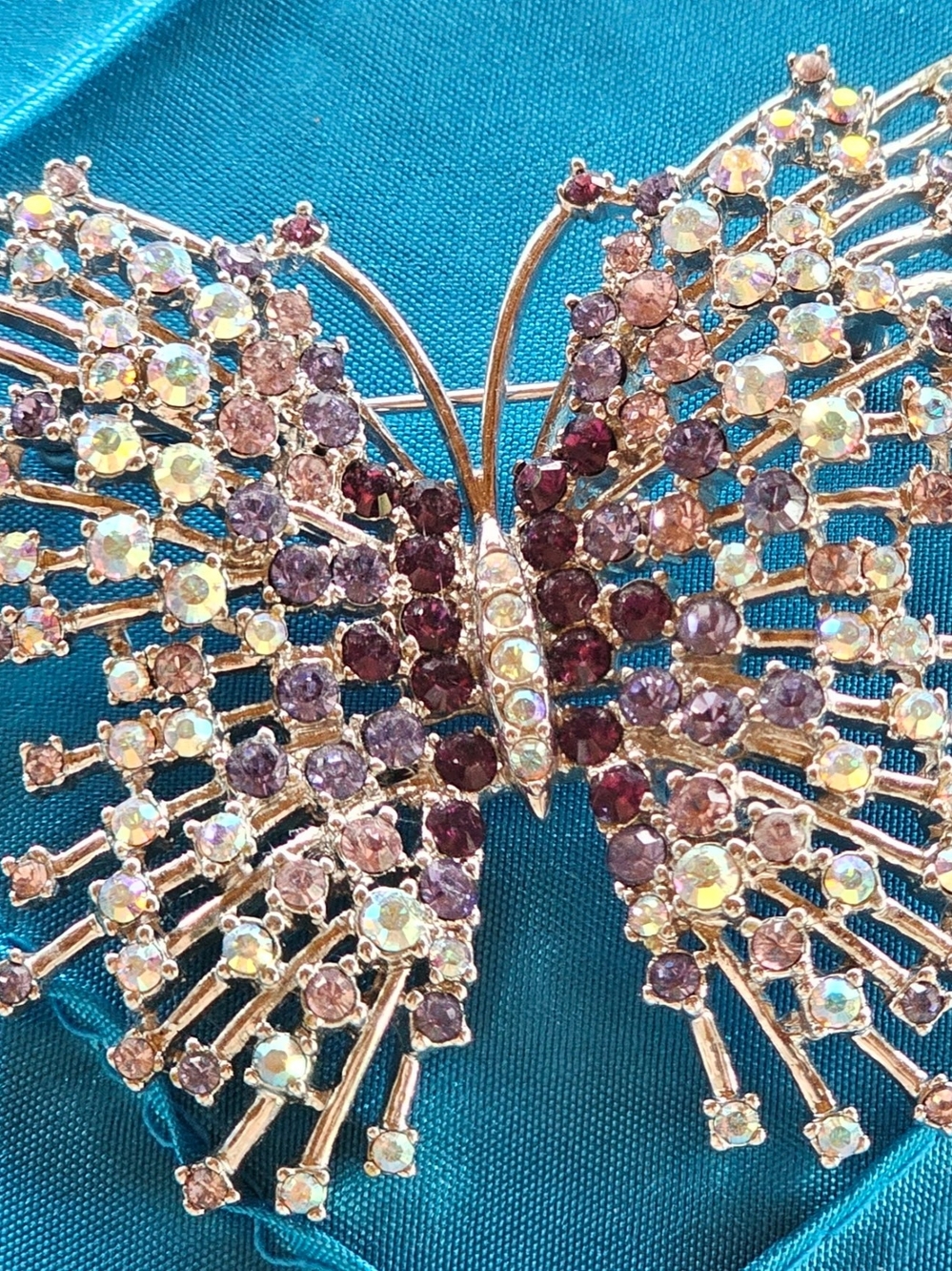 Vintage Nolan Miller Crystal Butterfly Brooch - Purple & Pink Rhinestone Accent